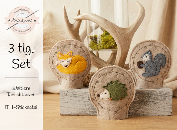 Waldtiere Herbst Teelichtcover  - ITH-Stickdatei
